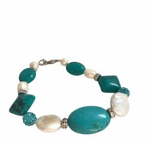 LUC Cultured Pearl Turquoise Rhinestone Bracelet